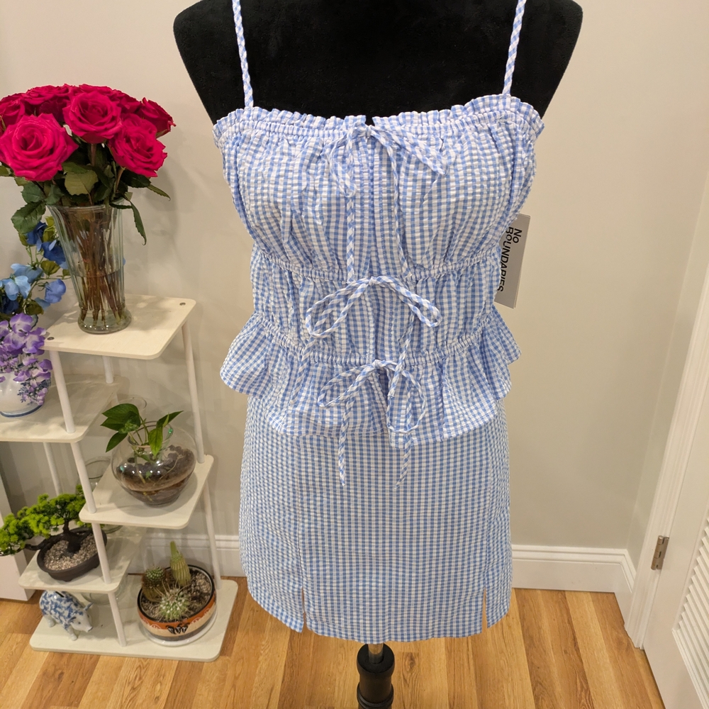 No Boundaries Blue and White Gingham Midi Skirt And Top Size S